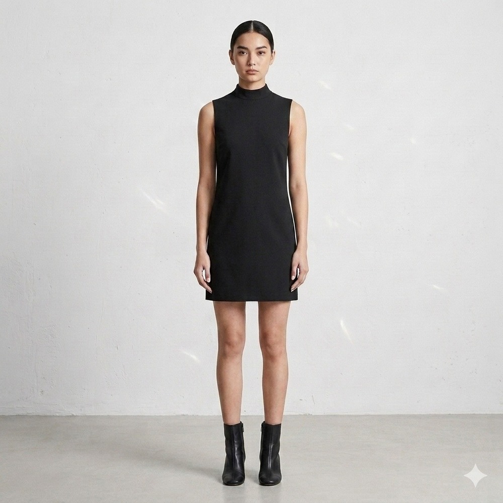 Zara Woman Studio Mock Neck‎ Mini Dress Sleeveless Shift LBD Black Small